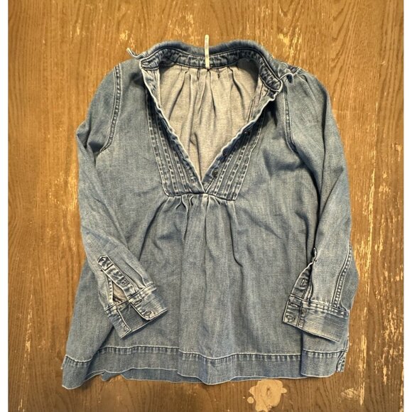 Free People Women's Denim Robin Blue Button Front Pullover Tunic Dress Size XS - Picture 4 of 15